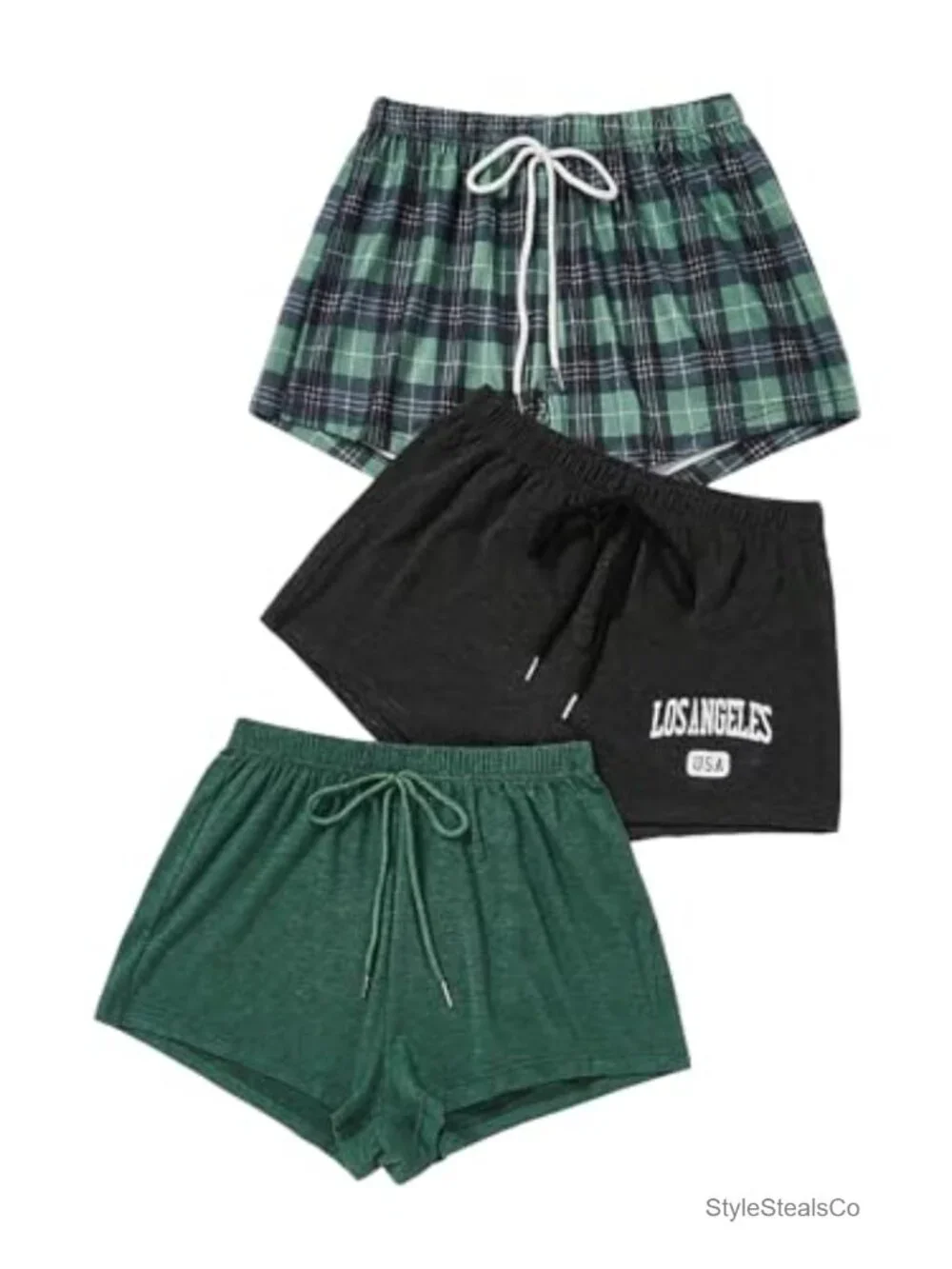 3 Pack Plaid Letter Graphic Pajama Shorts Elastic Waist Pj Lounge Shorts